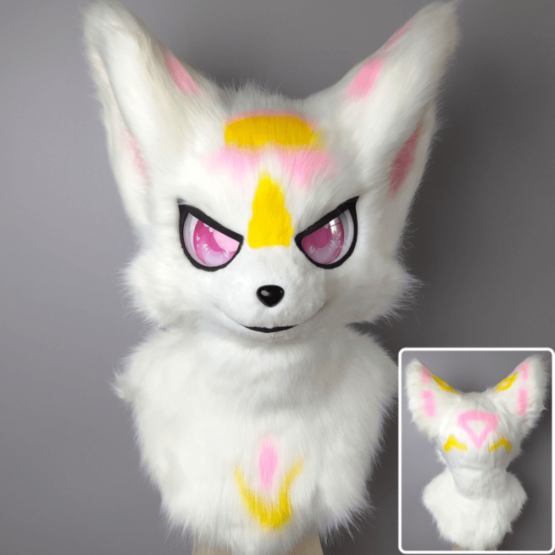 White Yellow and Pink Fursuit Head