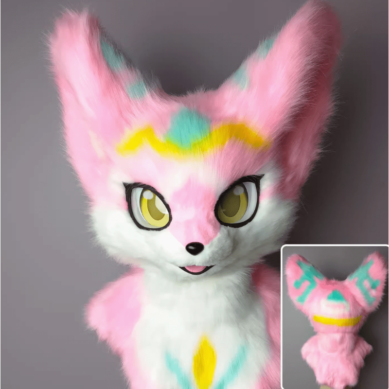 Pink Yellow and Turquoise Fursuit Head